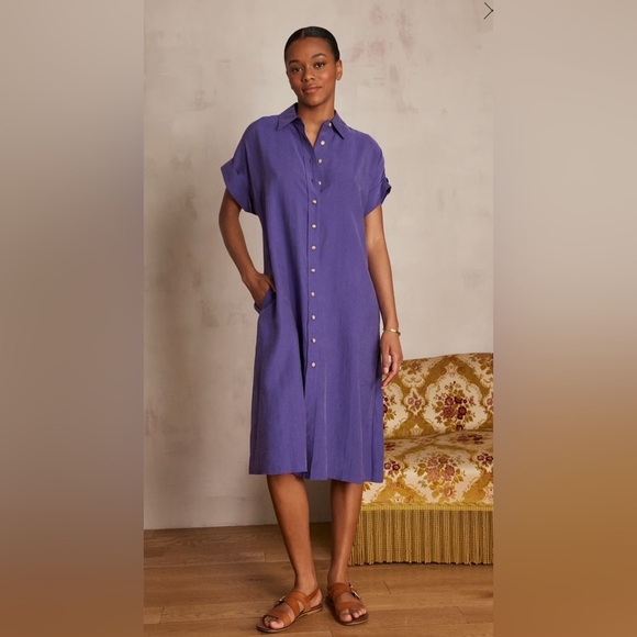 Madison 123 NAYAA SHIRT DRESS Fuscia Button-Down Shirt Dress Midi size Large - Picture 2 of 15